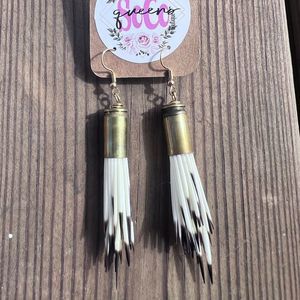 Rich McCoy Unique Handmade Upcycled Brass Bullet
Casing Porcupine Quill Earrings